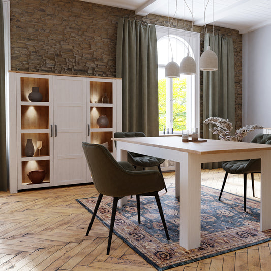 Balmoral 3 Door Large Display Cabinet in Riviera Oak/White