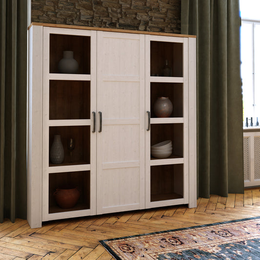 Balmoral 3 Door Large Display Cabinet in Riviera Oak/White