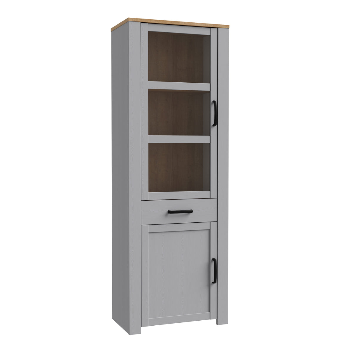 Balmoral 2 Door 1 Drawer Narrow Display Cabinet in Riviera Oak/Grey Oak