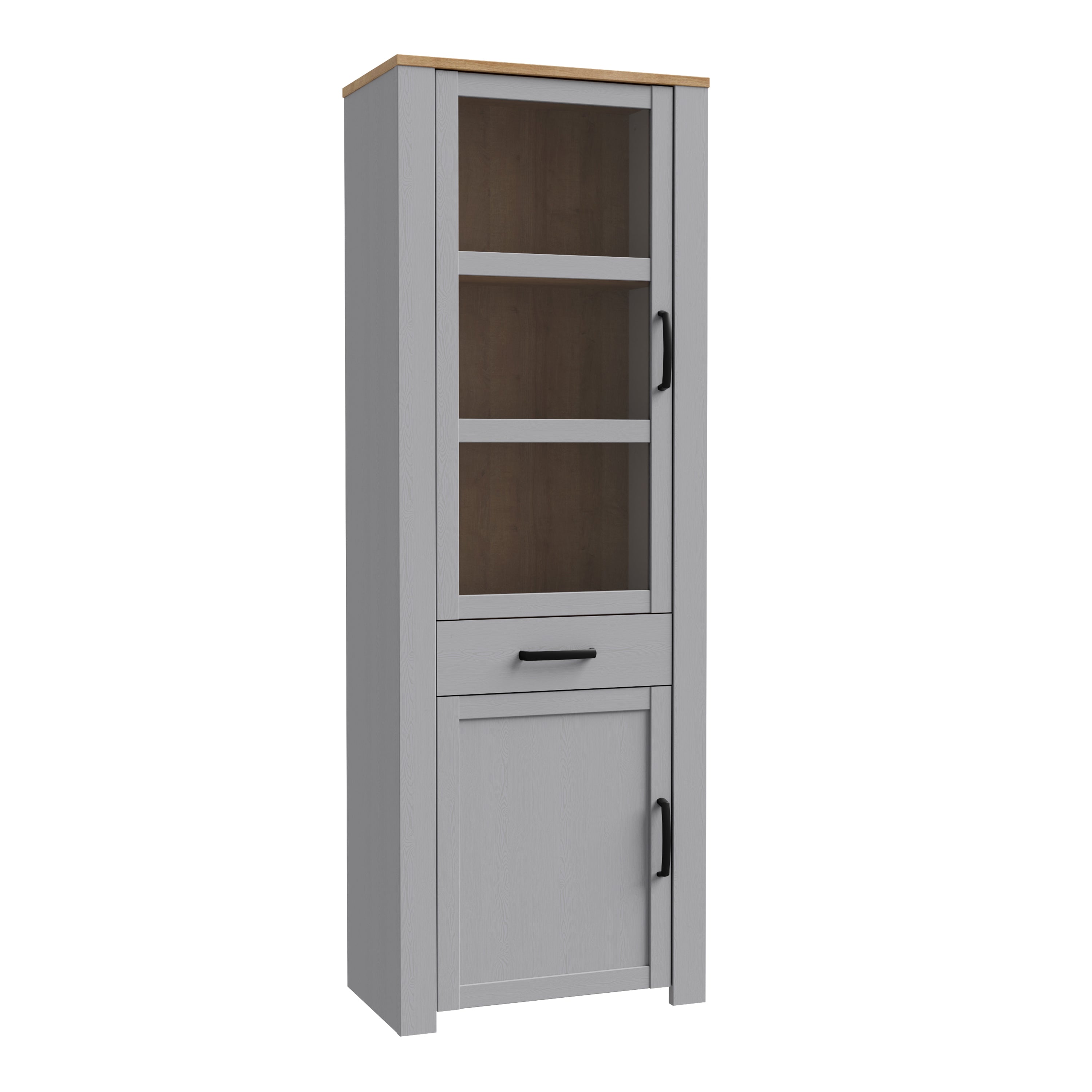 Balmoral 2 Door 1 Drawer Narrow Display Cabinet in Riviera Oak/Grey Oak