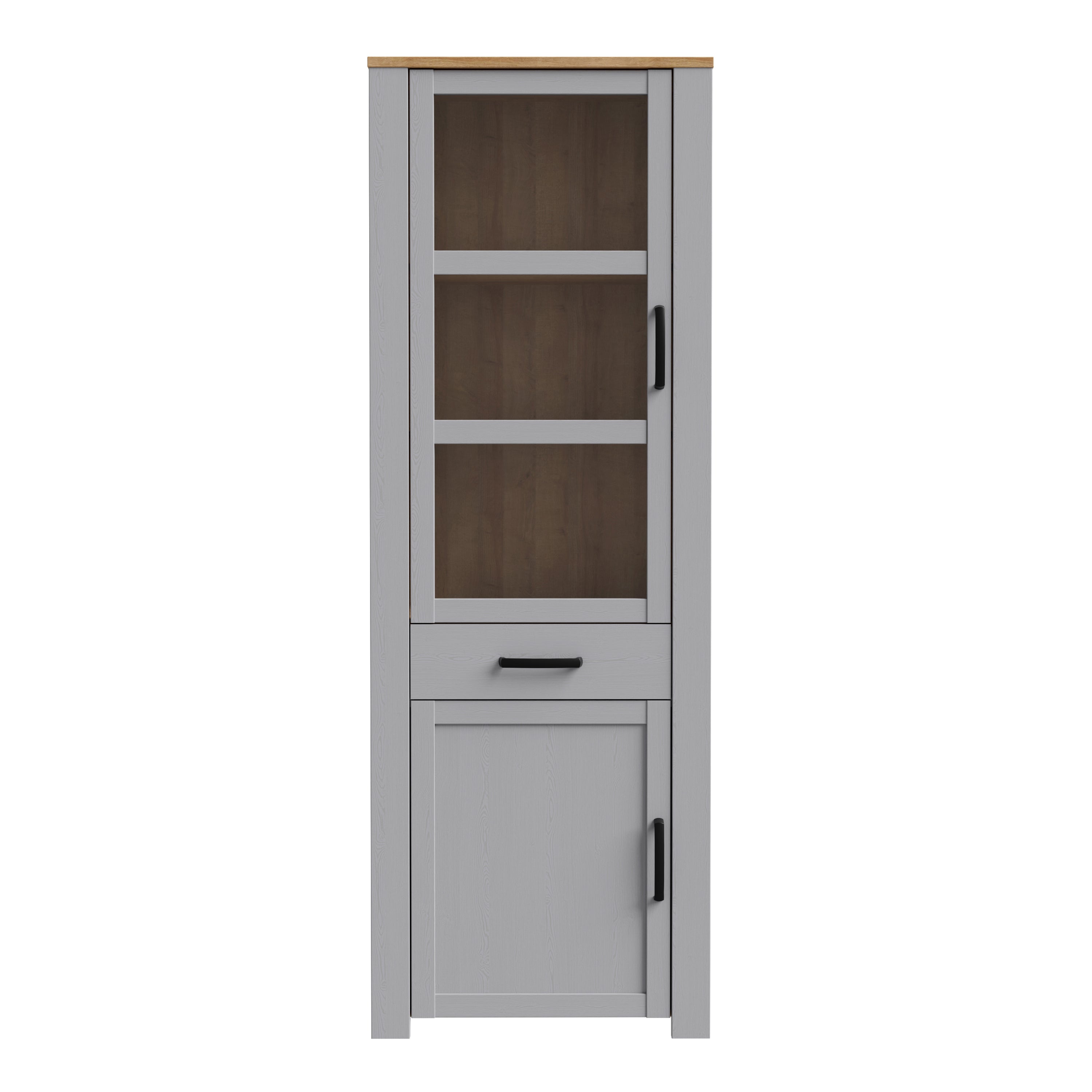 Balmoral 2 Door 1 Drawer Narrow Display Cabinet in Riviera Oak/Grey Oak