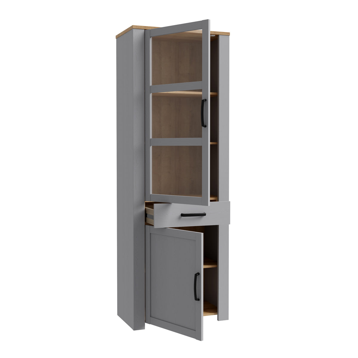 Balmoral 2 Door 1 Drawer Narrow Display Cabinet in Riviera Oak/Grey Oak