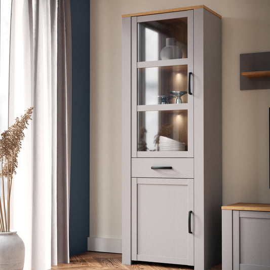 Balmoral 2 Door 1 Drawer Narrow Display Cabinet in Riviera Oak/Grey Oak