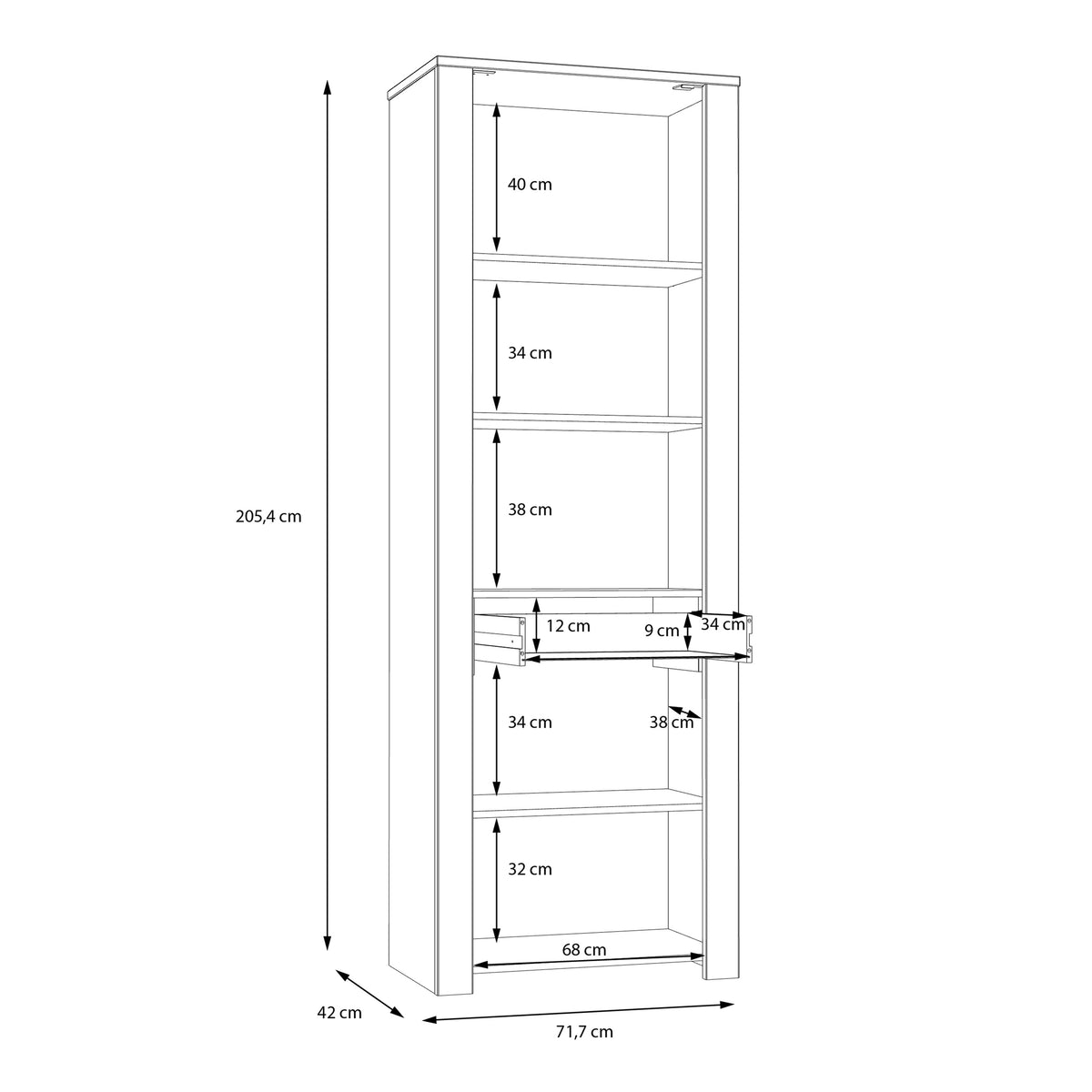 Balmoral 2 Door 1 Drawer Narrow Display Cabinet in Riviera Oak/Grey Oak