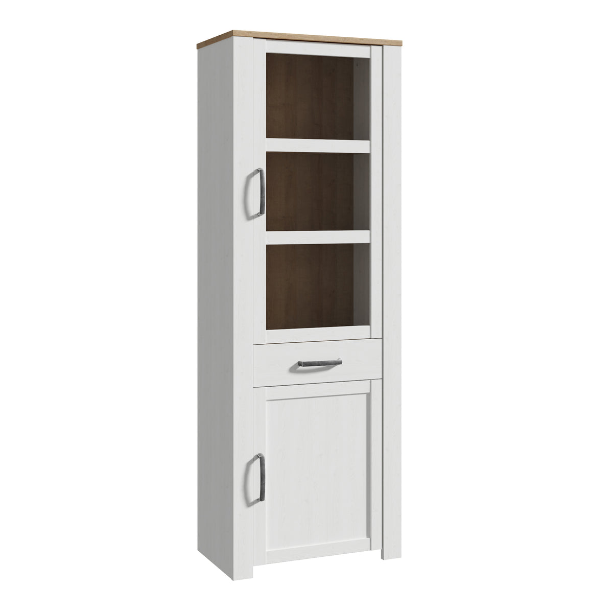 Balmoral 2 Door 1 Drawer Narrow Display Cabinet in Riviera Oak/White