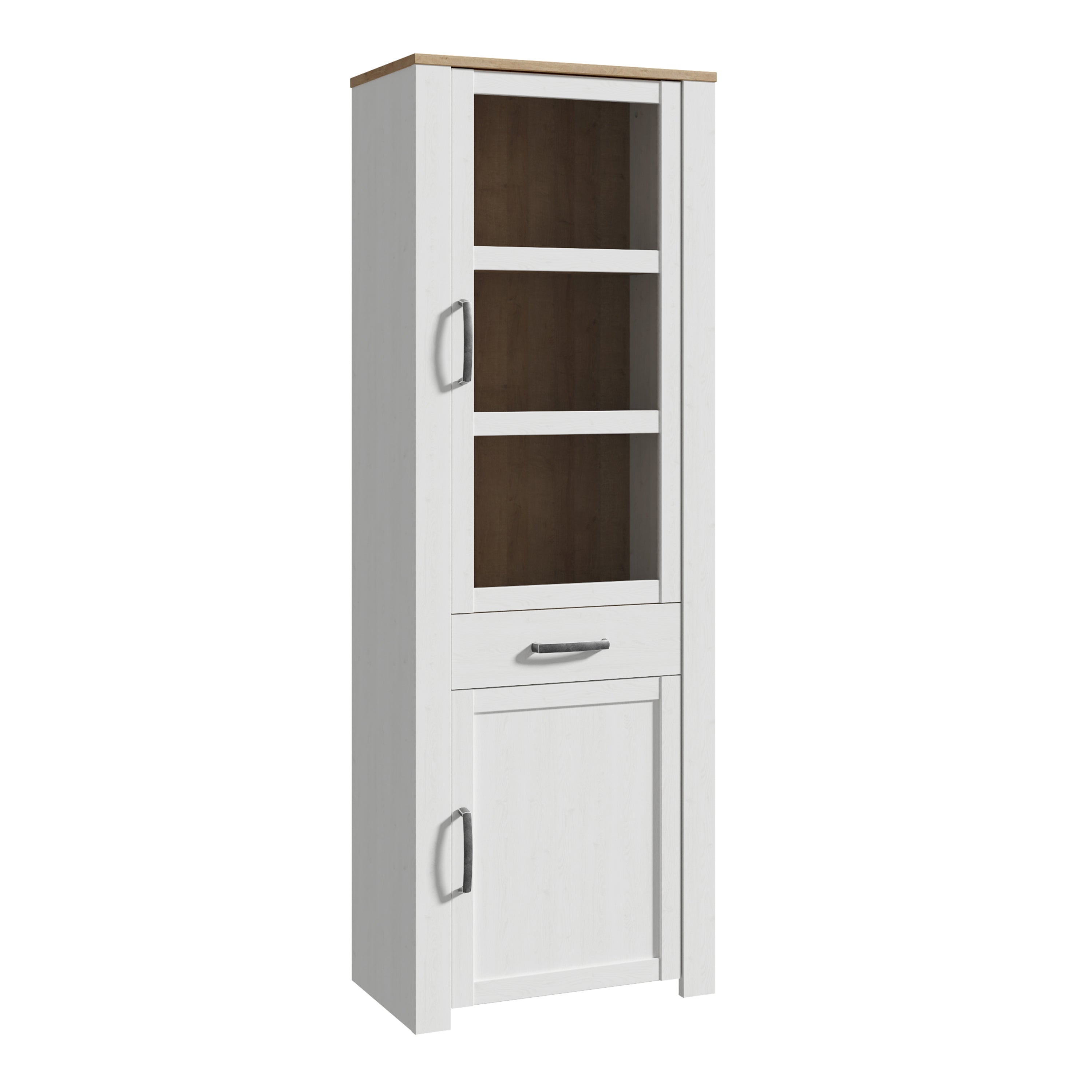 Balmoral 2 Door 1 Drawer Narrow Display Cabinet in Riviera Oak/White