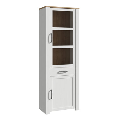 Balmoral 2 Door 1 Drawer Narrow Display Cabinet in Riviera Oak/White