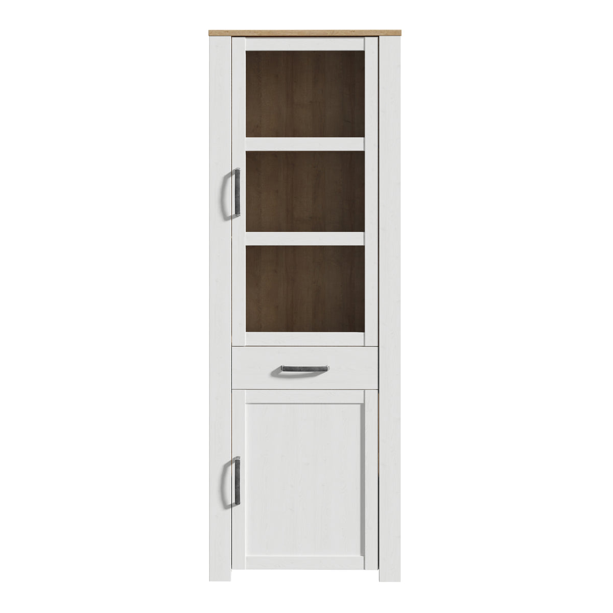 Balmoral 2 Door 1 Drawer Narrow Display Cabinet in Riviera Oak/White