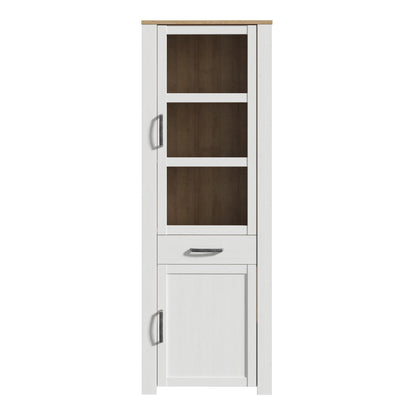 Balmoral 2 Door 1 Drawer Narrow Display Cabinet in Riviera Oak/White