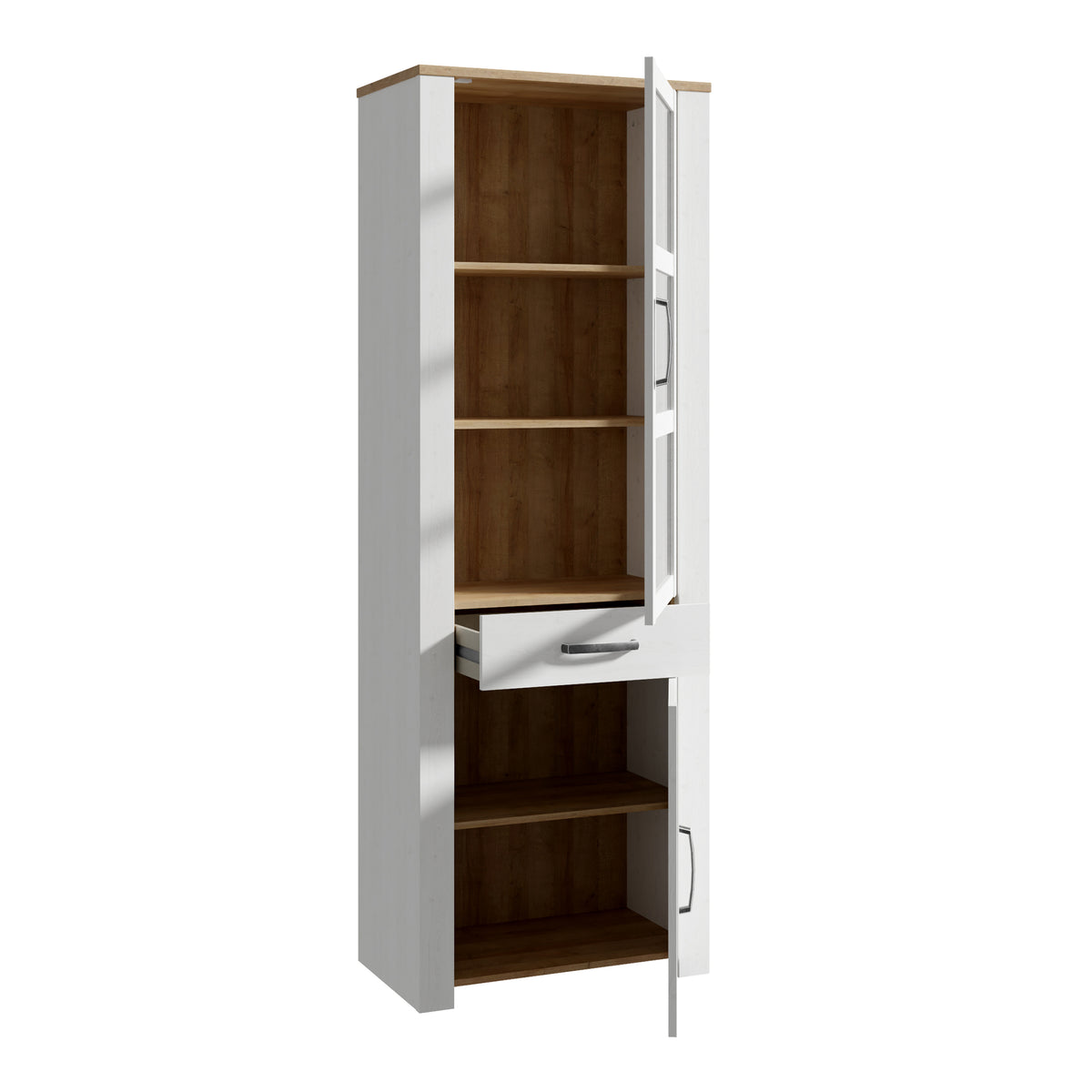 Balmoral 2 Door 1 Drawer Narrow Display Cabinet in Riviera Oak/White