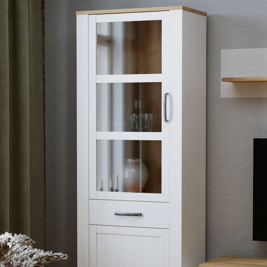 Balmoral 2 Door 1 Drawer Narrow Display Cabinet in Riviera Oak/White