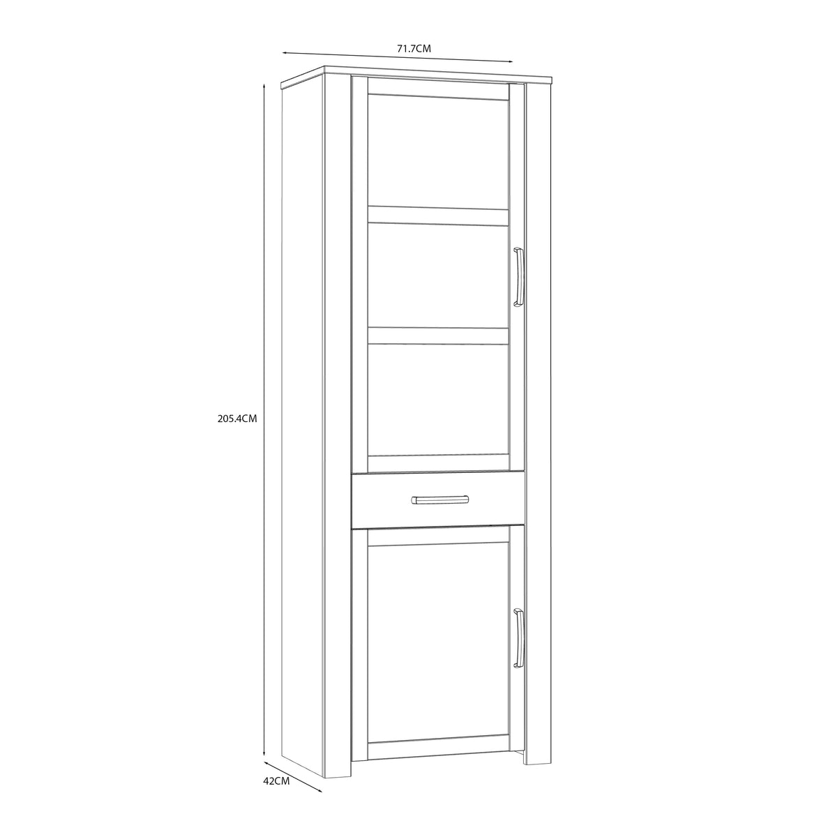 Balmoral 2 Door 1 Drawer Narrow Display Cabinet in Riviera Oak/White