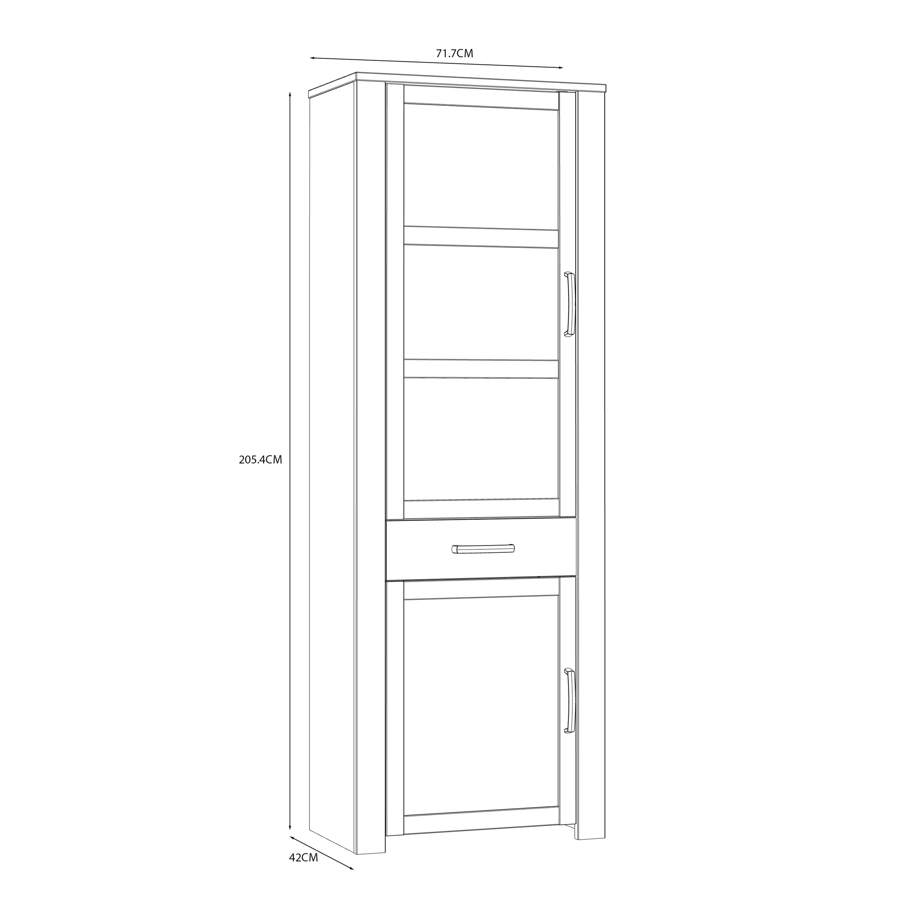 Balmoral 2 Door 1 Drawer Narrow Display Cabinet in Riviera Oak/White