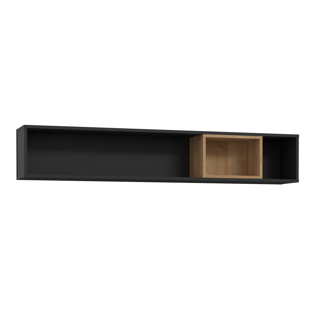 Hampton Wall Shelf in Matt Black/Riviera Oak
