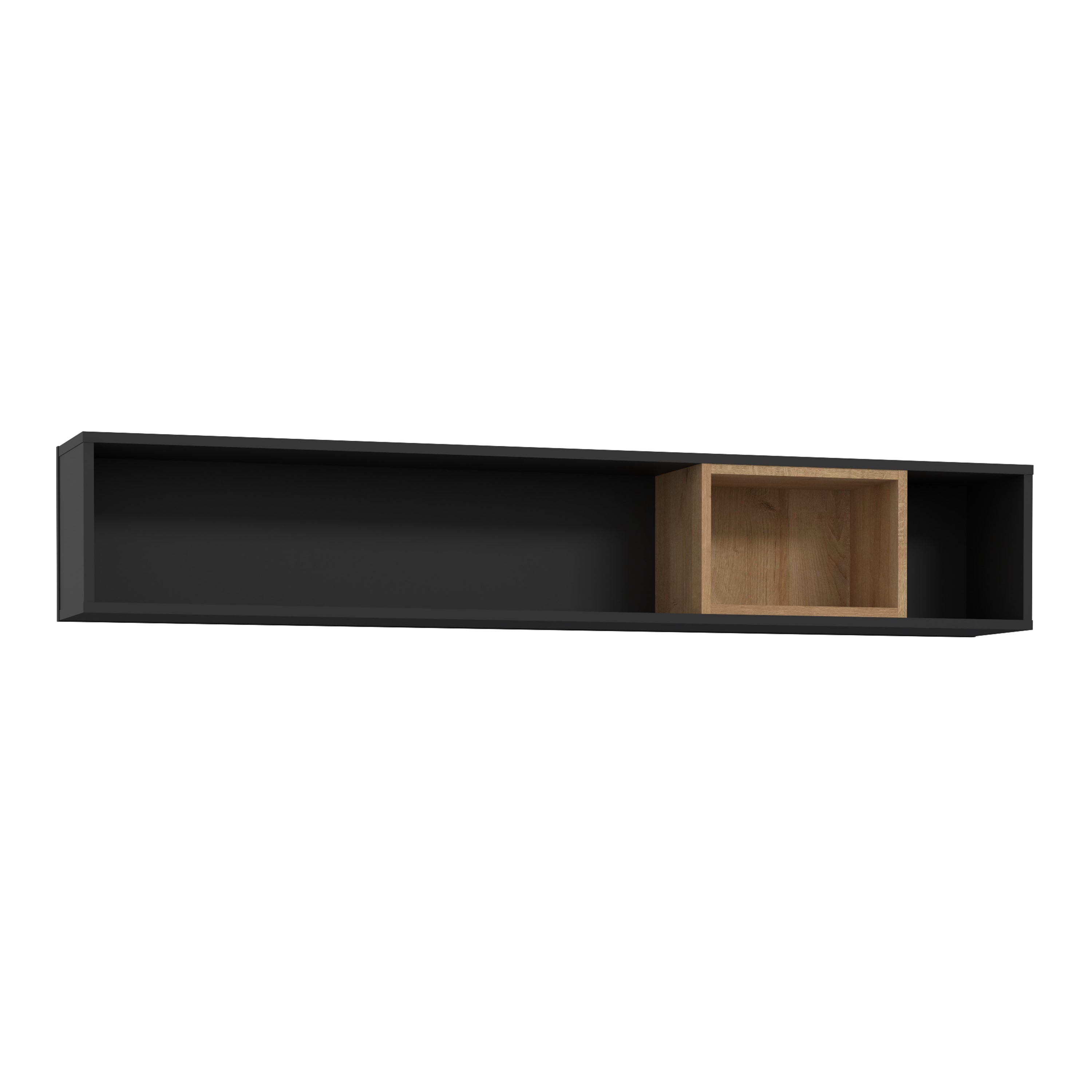 Hampton Wall Shelf in Matt Black/Riviera Oak