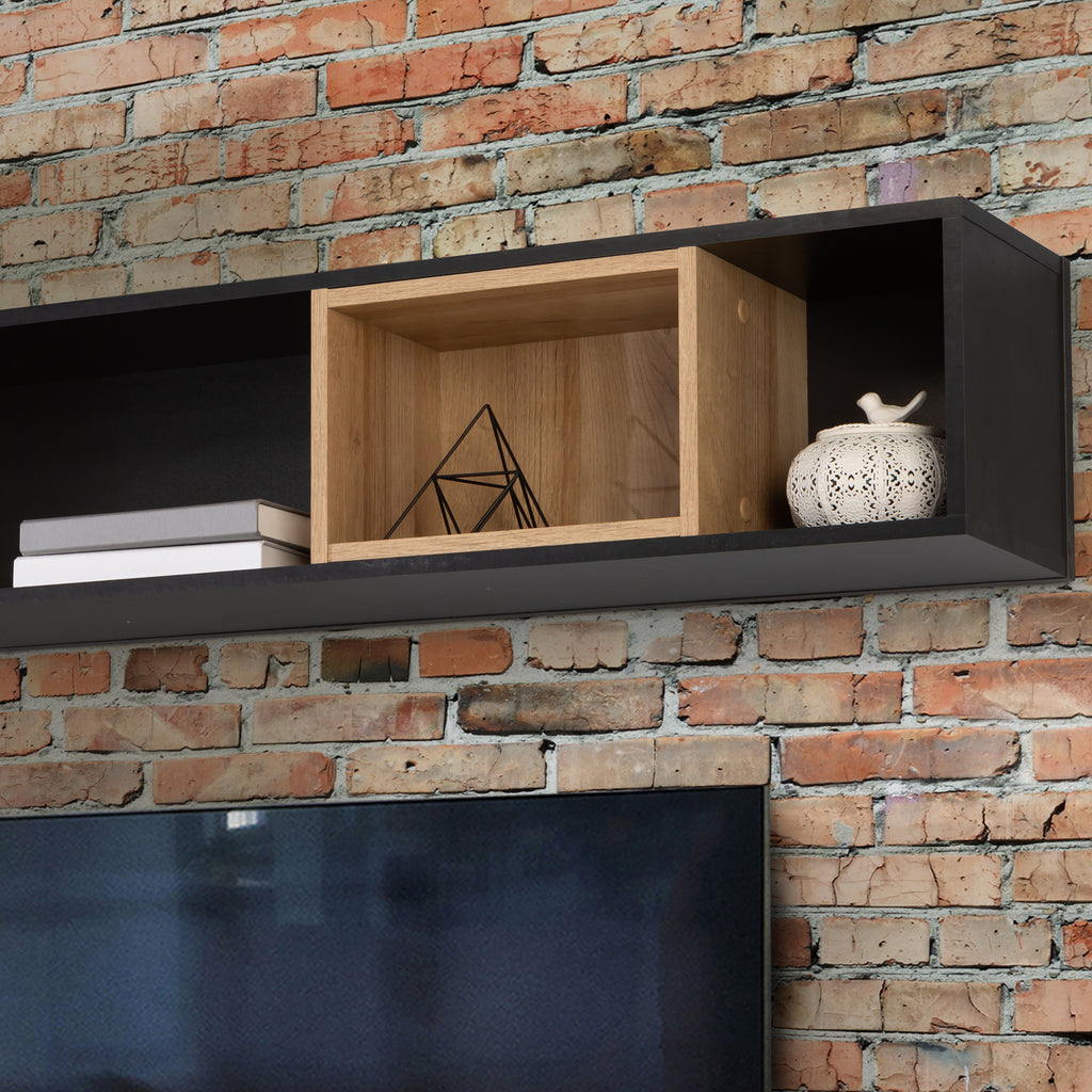 Hampton Wall Shelf in Matt Black/Riviera Oak