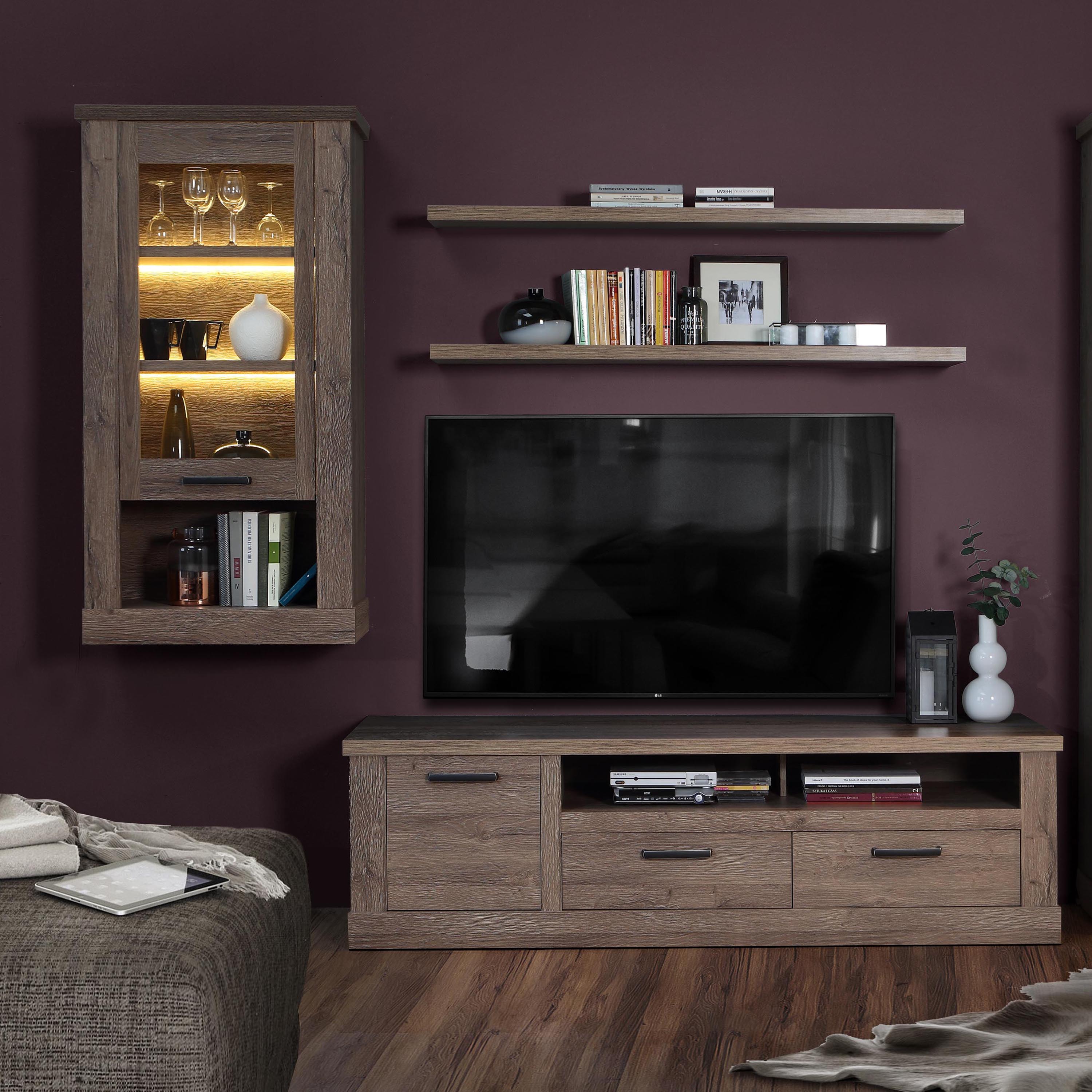 Corona 1 Door  Wall Display Cabinet in Tabak Oak