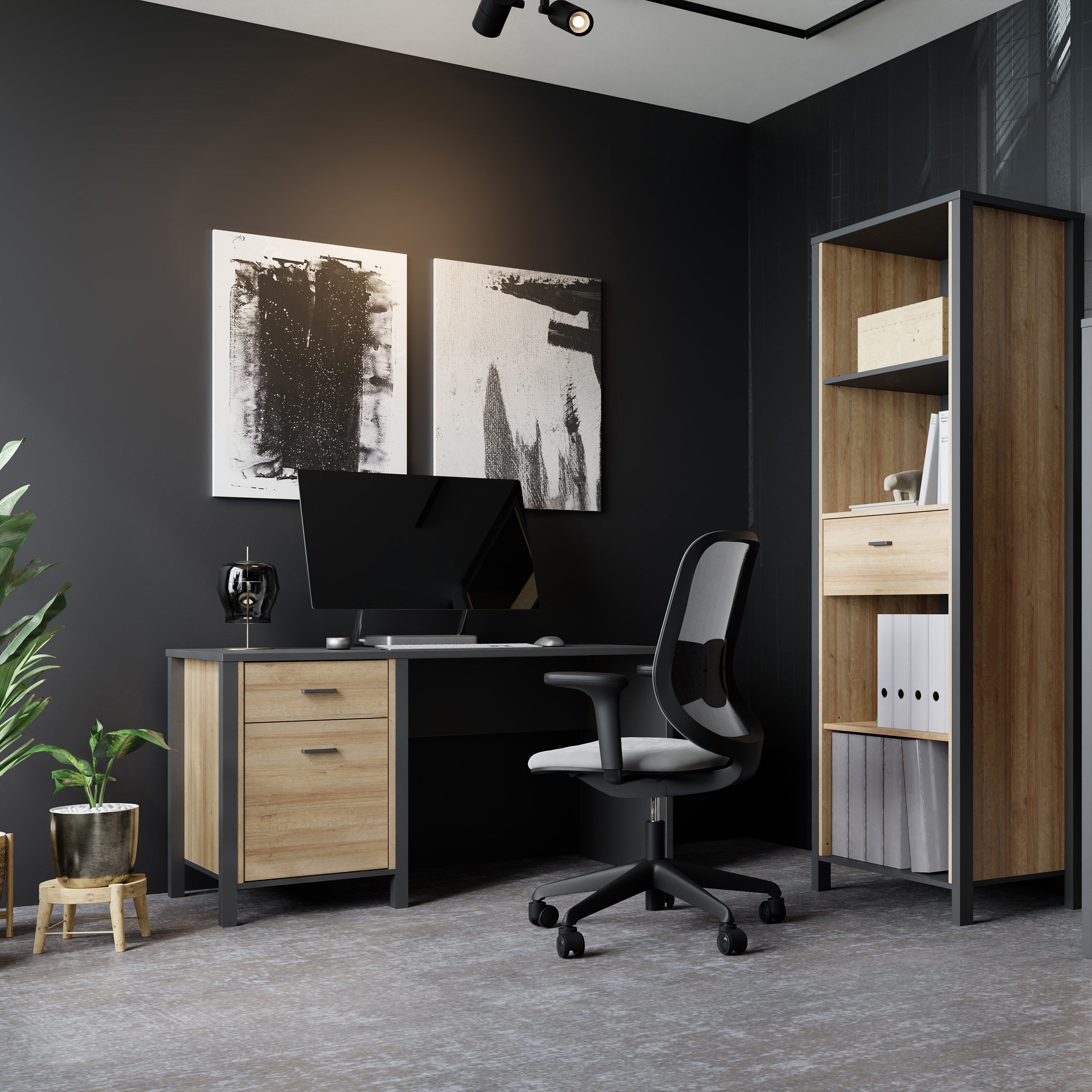 Hampton Desk in Matt Black/Riviera Oak