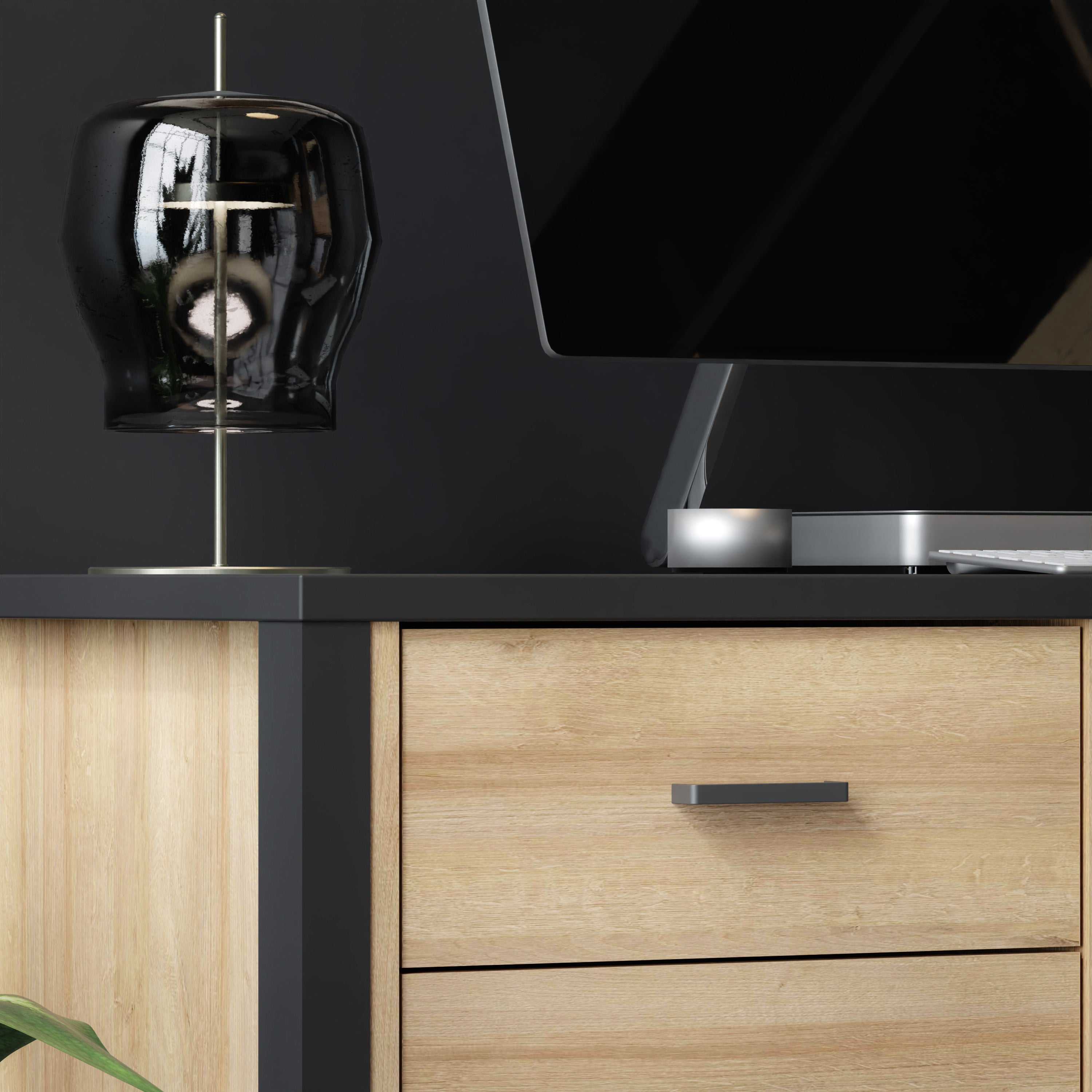 Hampton Desk in Matt Black/Riviera Oak