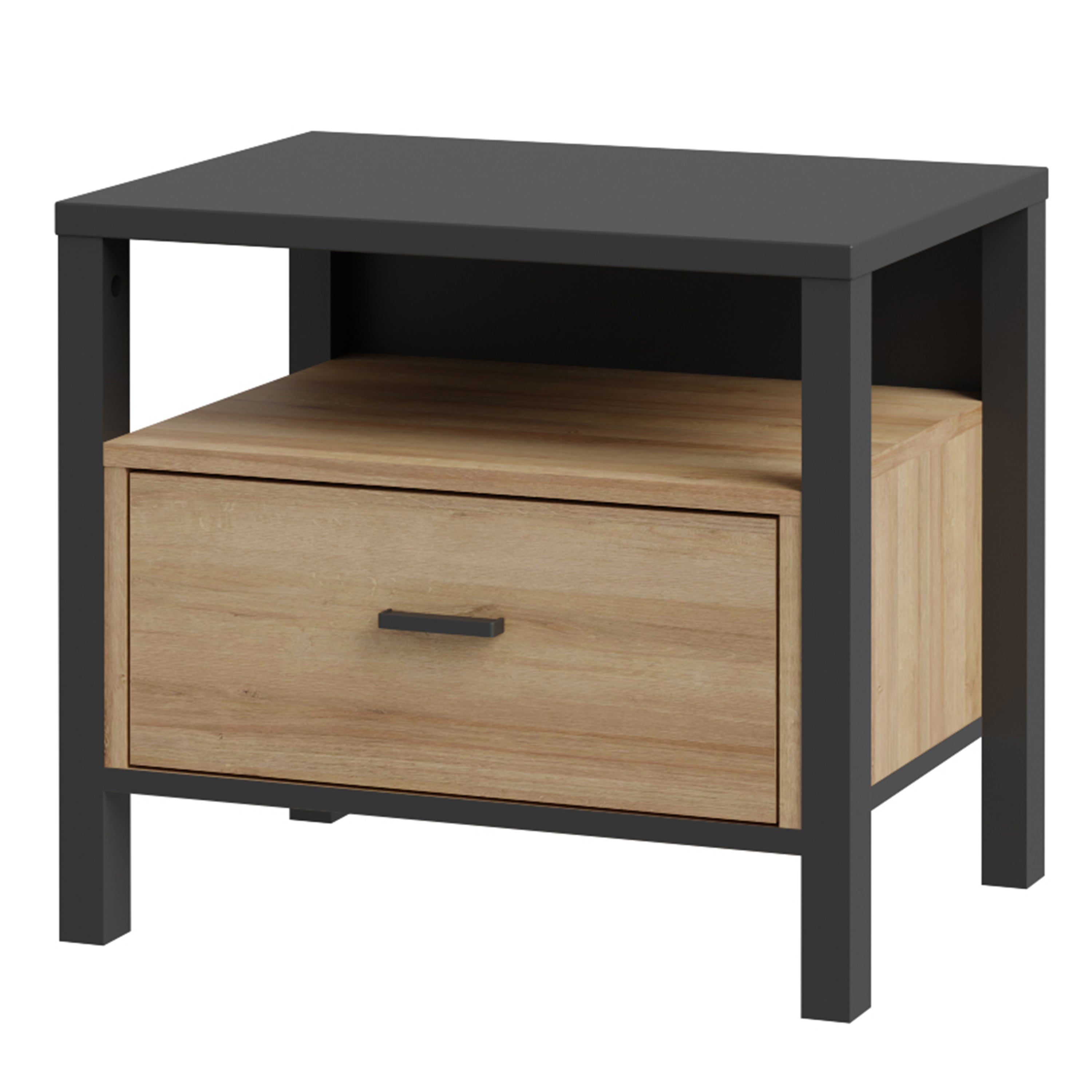 Hampton Bedside in Matt Black/Riviera Oak
