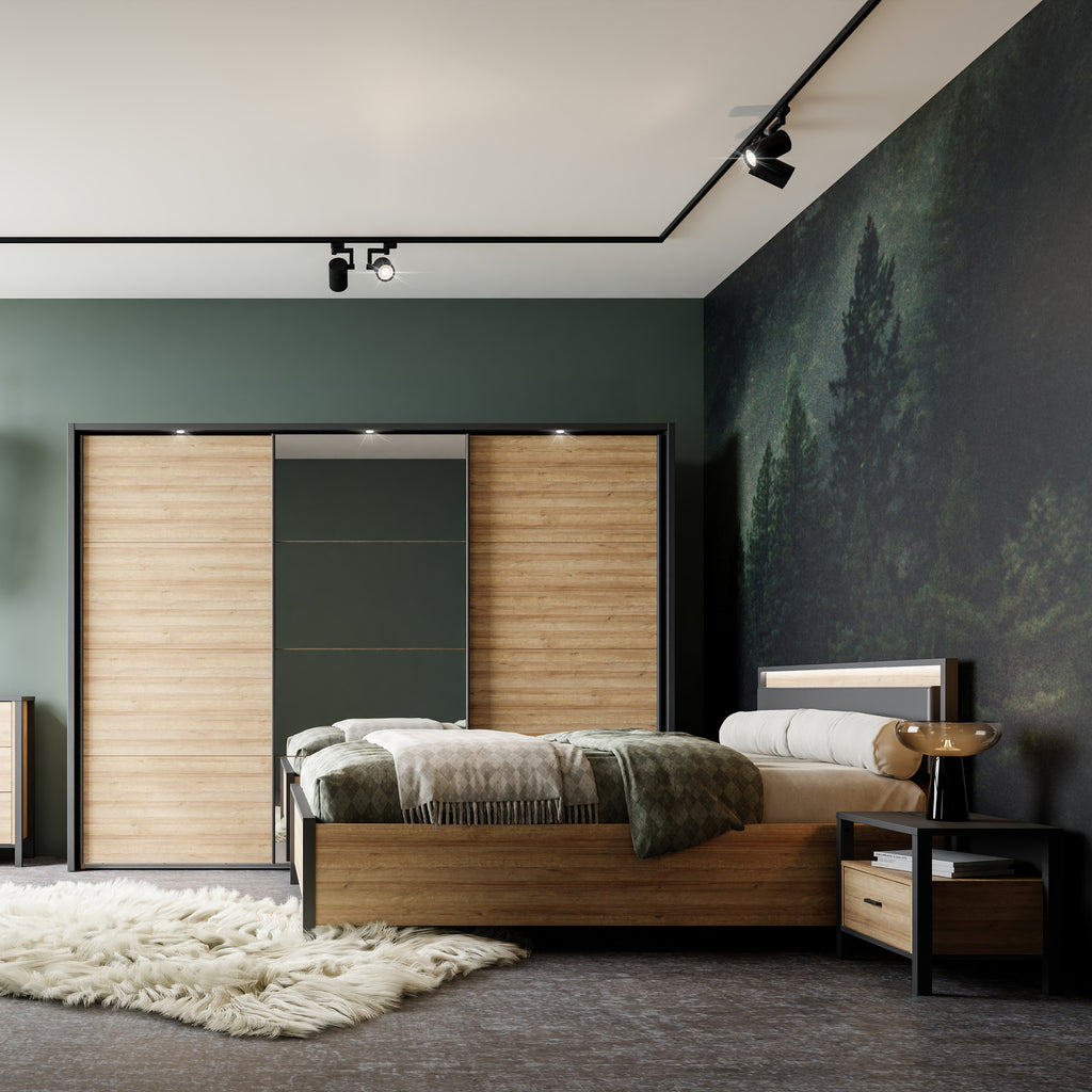 Hampton Bedside in Matt Black/Riviera Oak