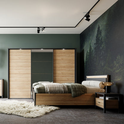 Hampton Bedside in Matt Black/Riviera Oak