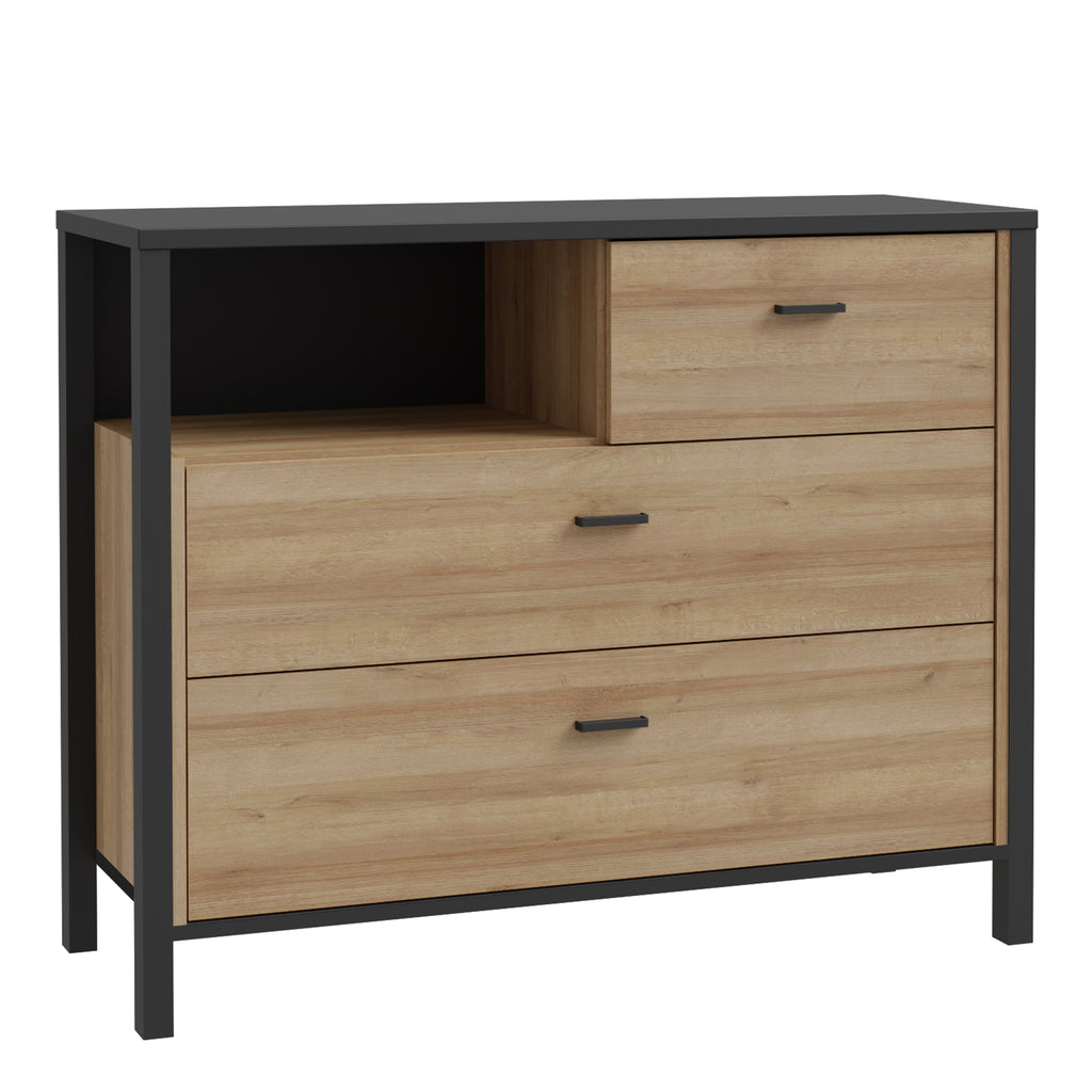 Hampton Chest of 3 Drawers in Matt Black/Riviera Oak