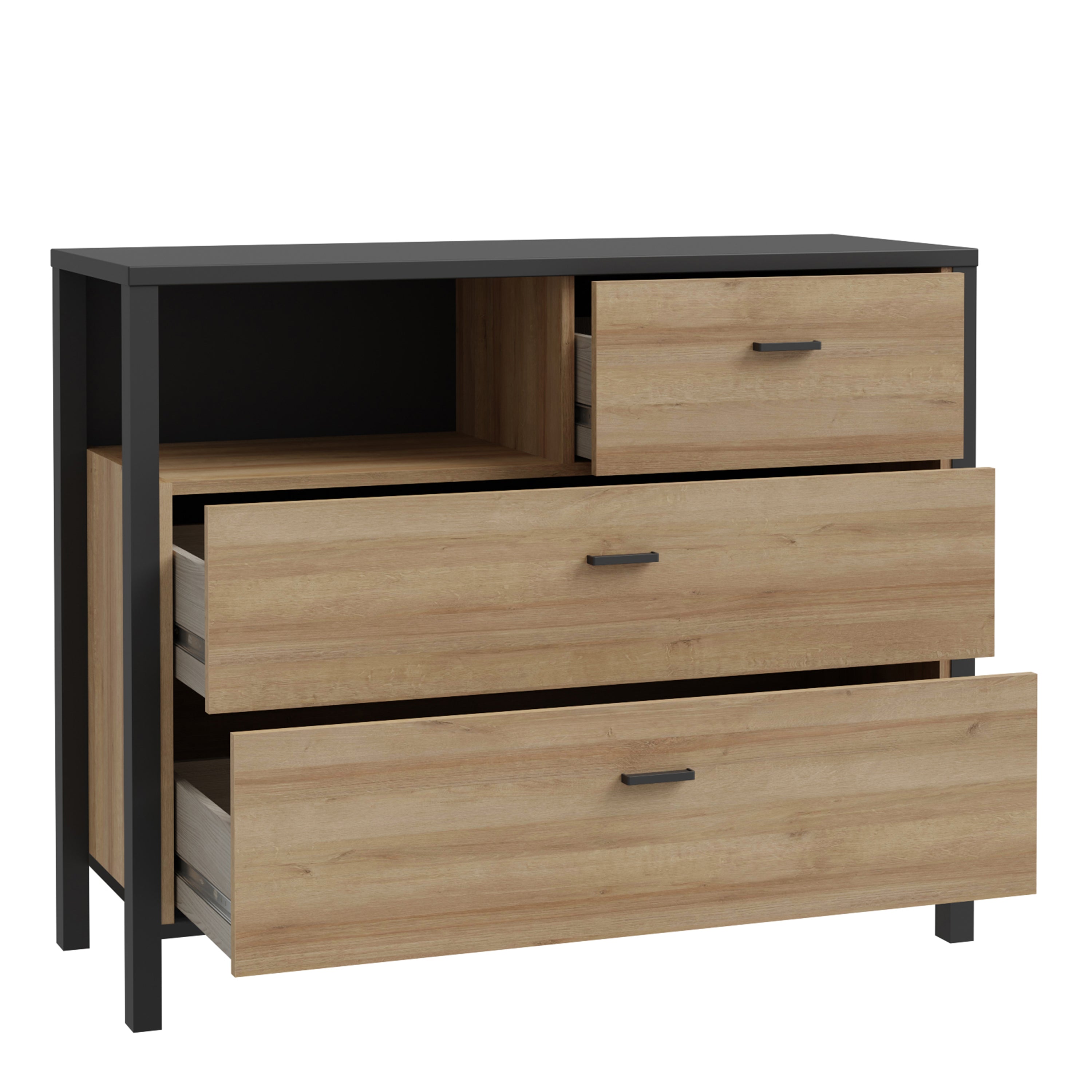 Hampton Chest of 3 Drawers in Matt Black/Riviera Oak