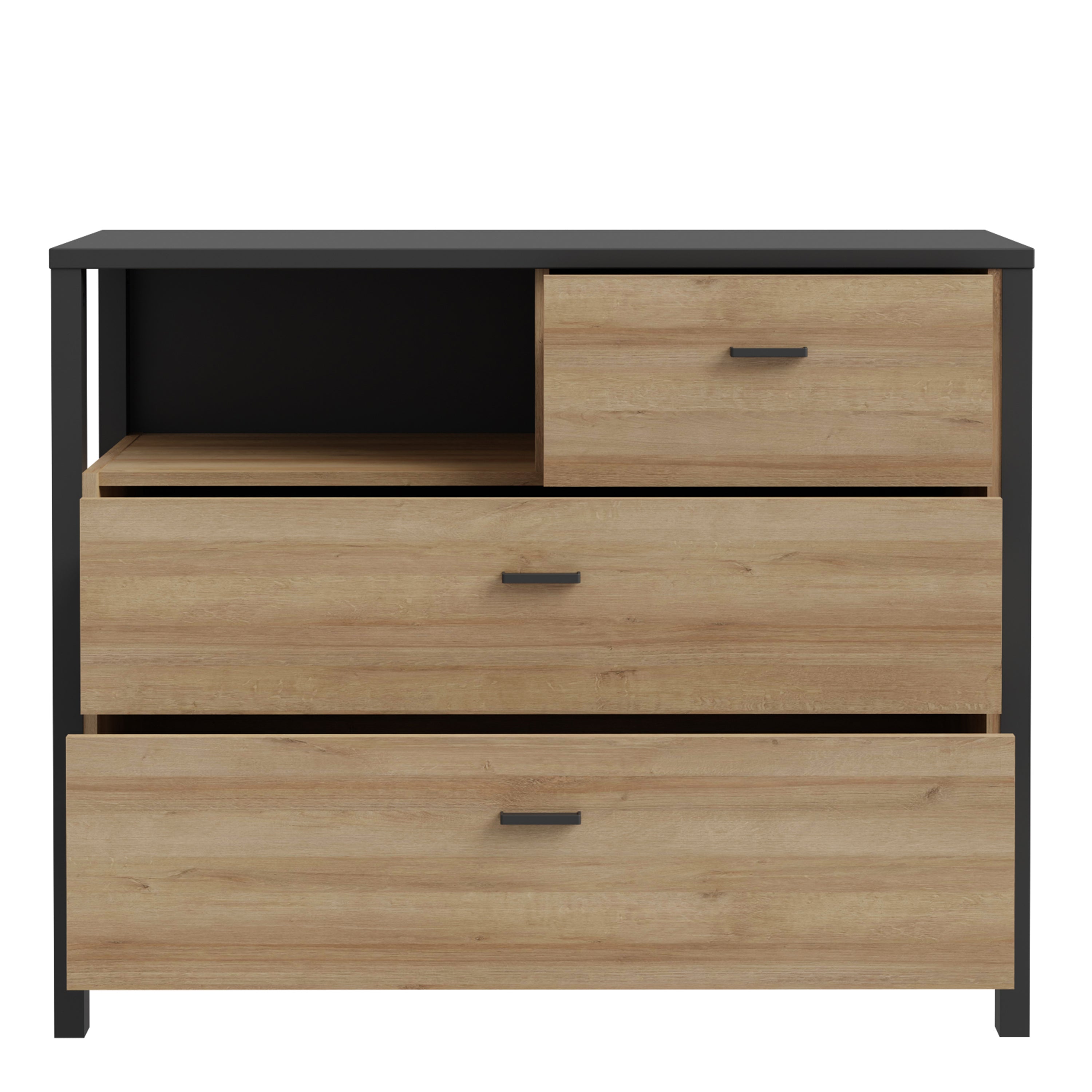 Hampton Chest of 3 Drawers in Matt Black/Riviera Oak