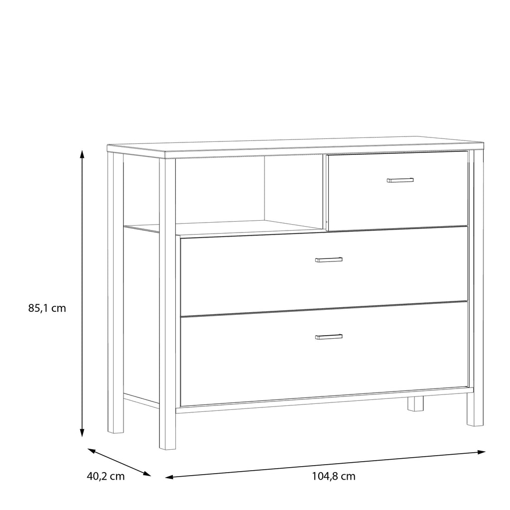 Hampton Chest of 3 Drawers in Matt Black/Riviera Oak