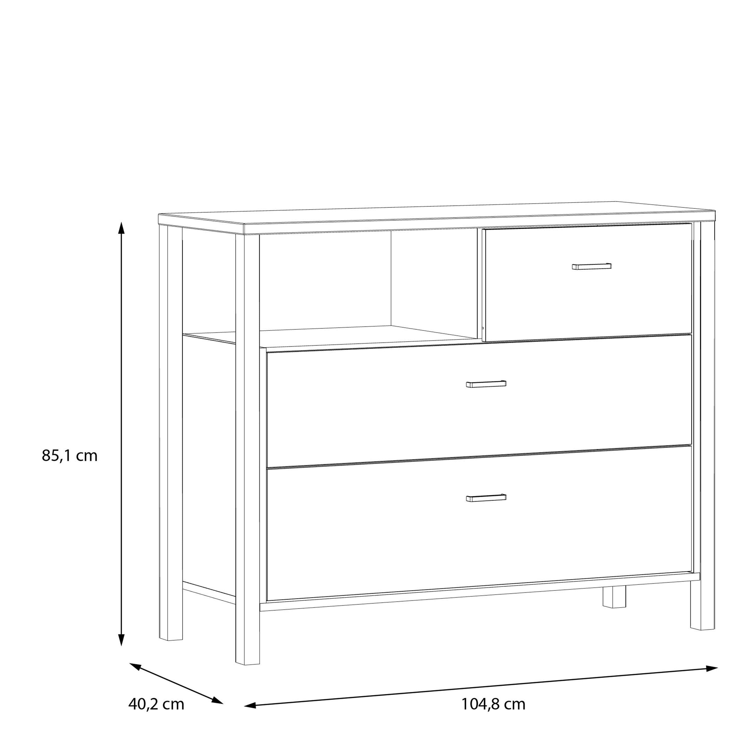Hampton Chest of 3 Drawers in Matt Black/Riviera Oak