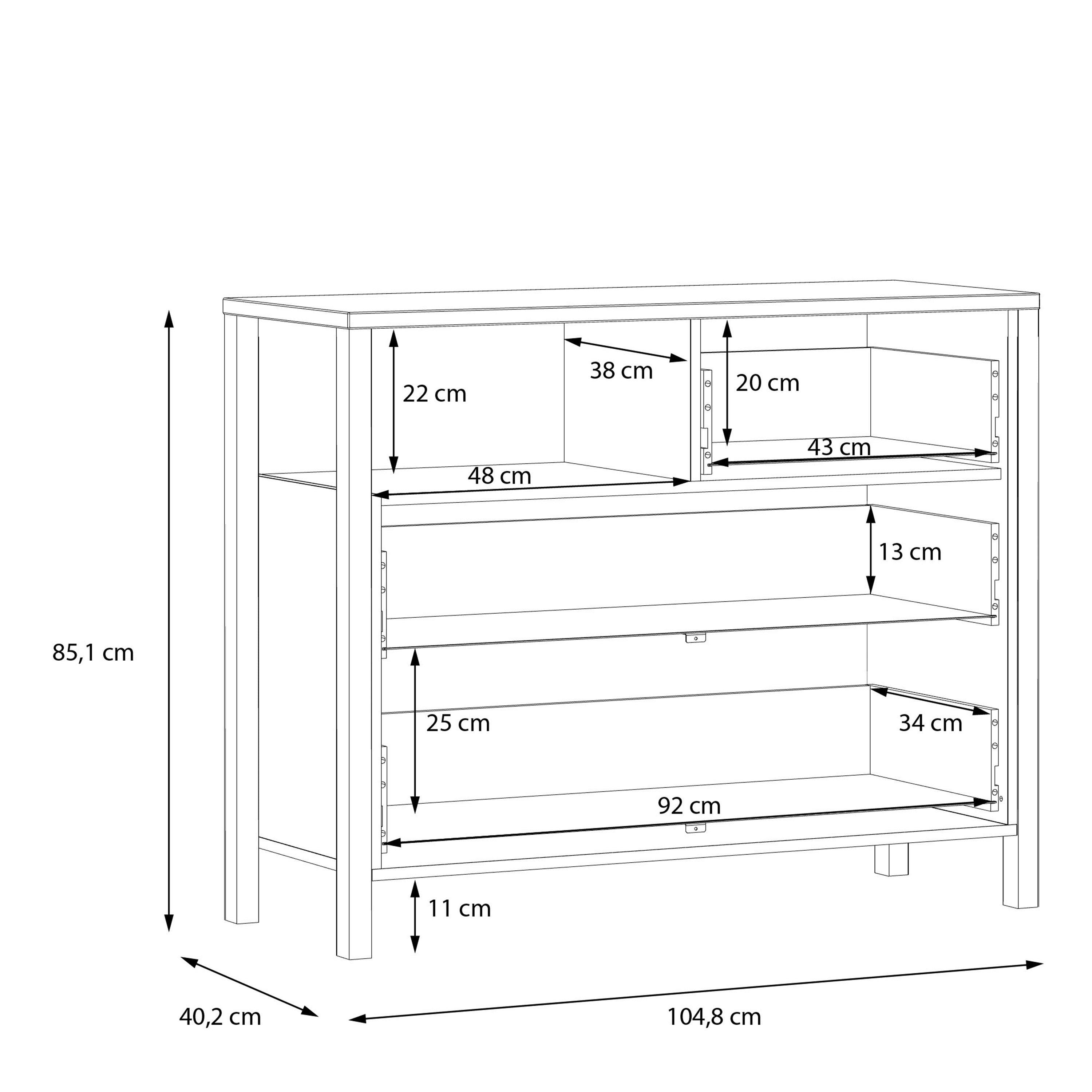 Hampton Chest of 3 Drawers in Matt Black/Riviera Oak