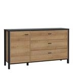 Hampton 1 Door 3 Drawer Sideboard in Matt Black/Riviera Oak