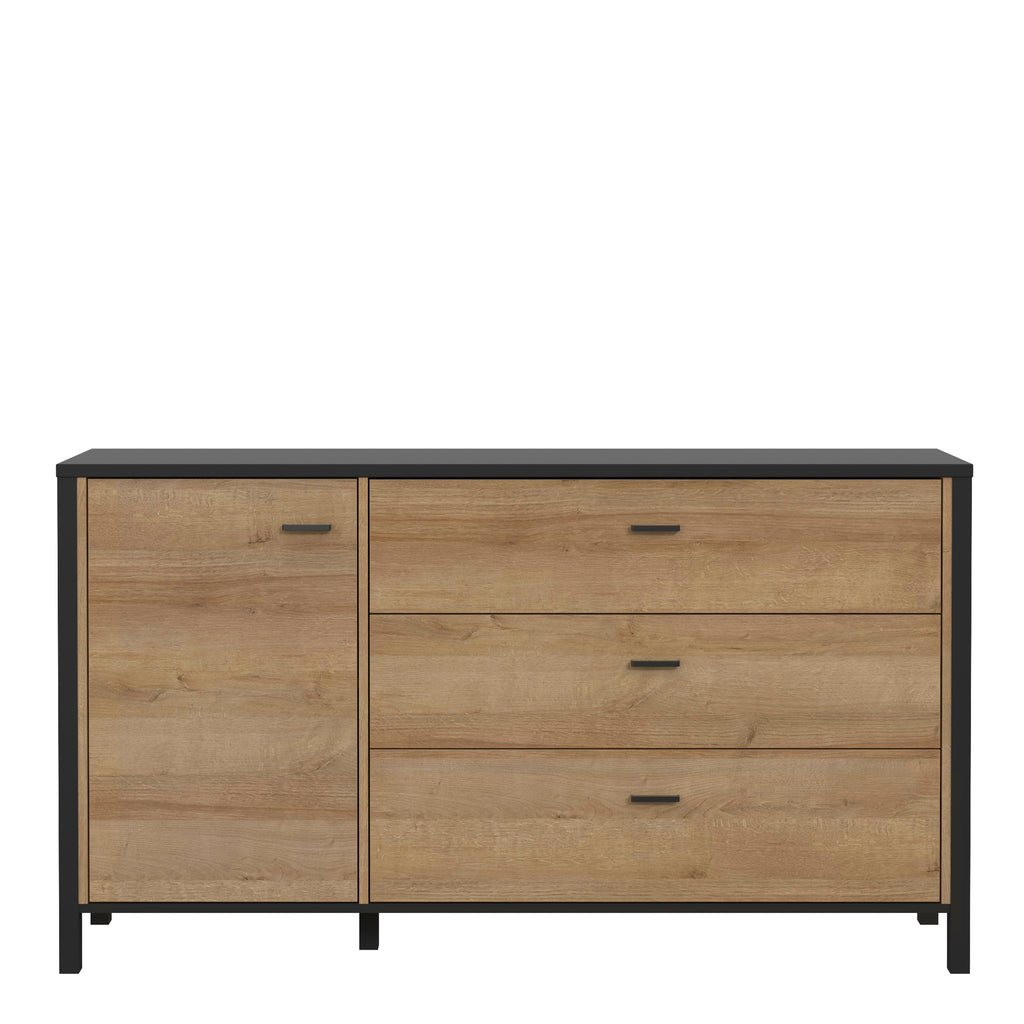 Hampton 1 Door 3 Drawer Sideboard in Matt Black/Riviera Oak