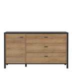 Hampton 1 Door 3 Drawer Sideboard in Matt Black/Riviera Oak