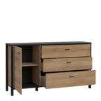 Hampton 1 Door 3 Drawer Sideboard in Matt Black/Riviera Oak