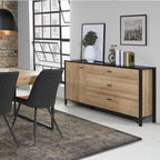 Hampton 1 Door 3 Drawer Sideboard in Matt Black/Riviera Oak