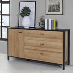 Hampton 1 Door 3 Drawer Sideboard in Matt Black/Riviera Oak