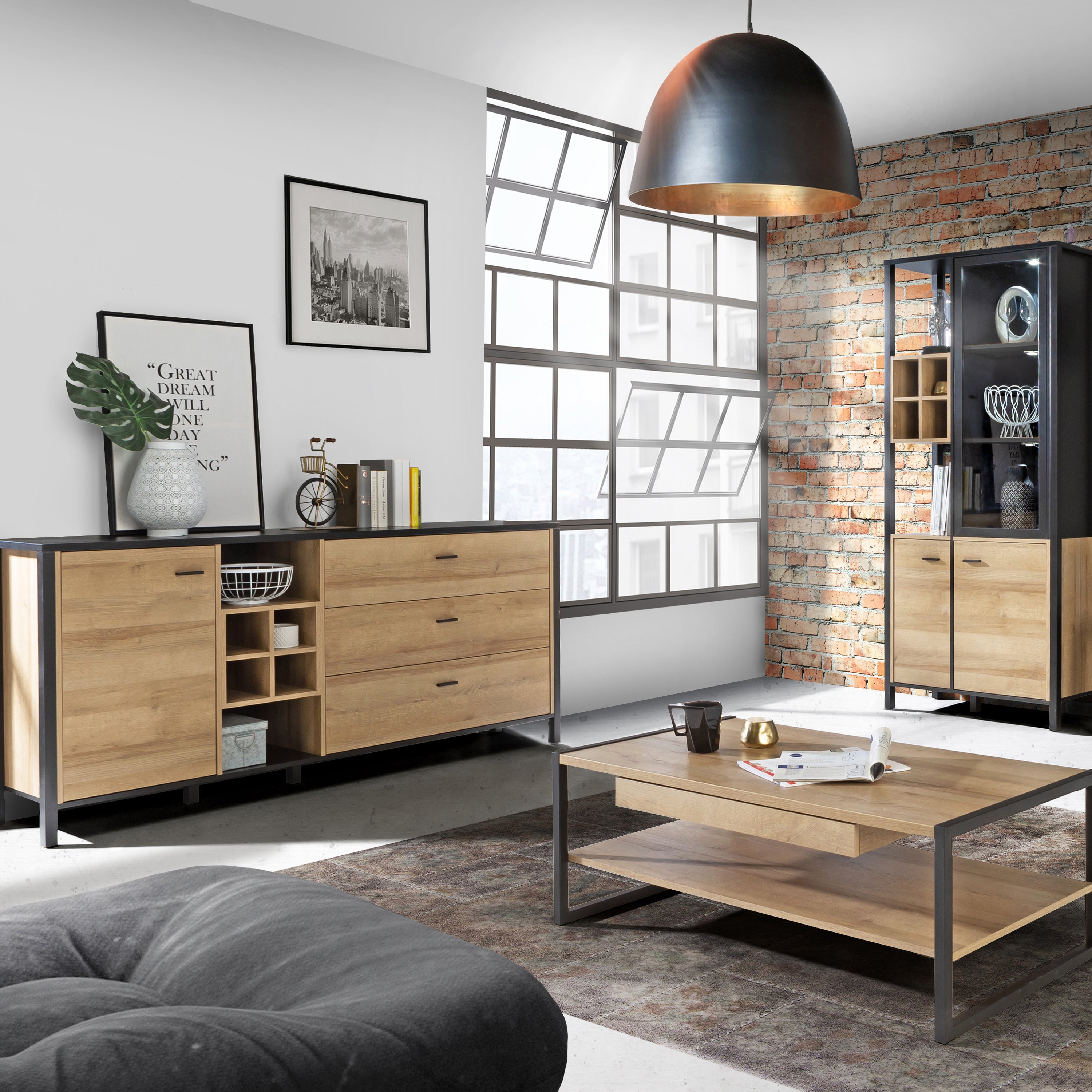 Hampton (Large) Sideboard in Matt Black/Riviera Oak