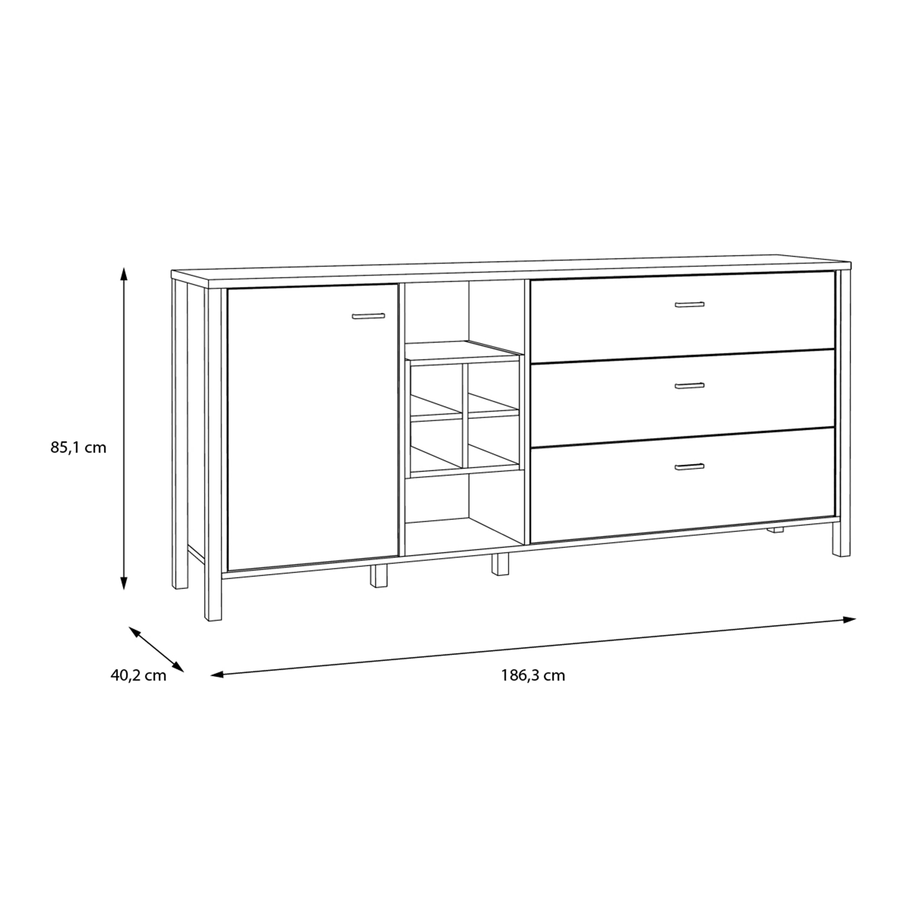 Hampton (Large) Sideboard in Matt Black/Riviera Oak