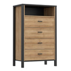 Hampton Chest of 4 Drawers in Matt Black/Riviera Oak