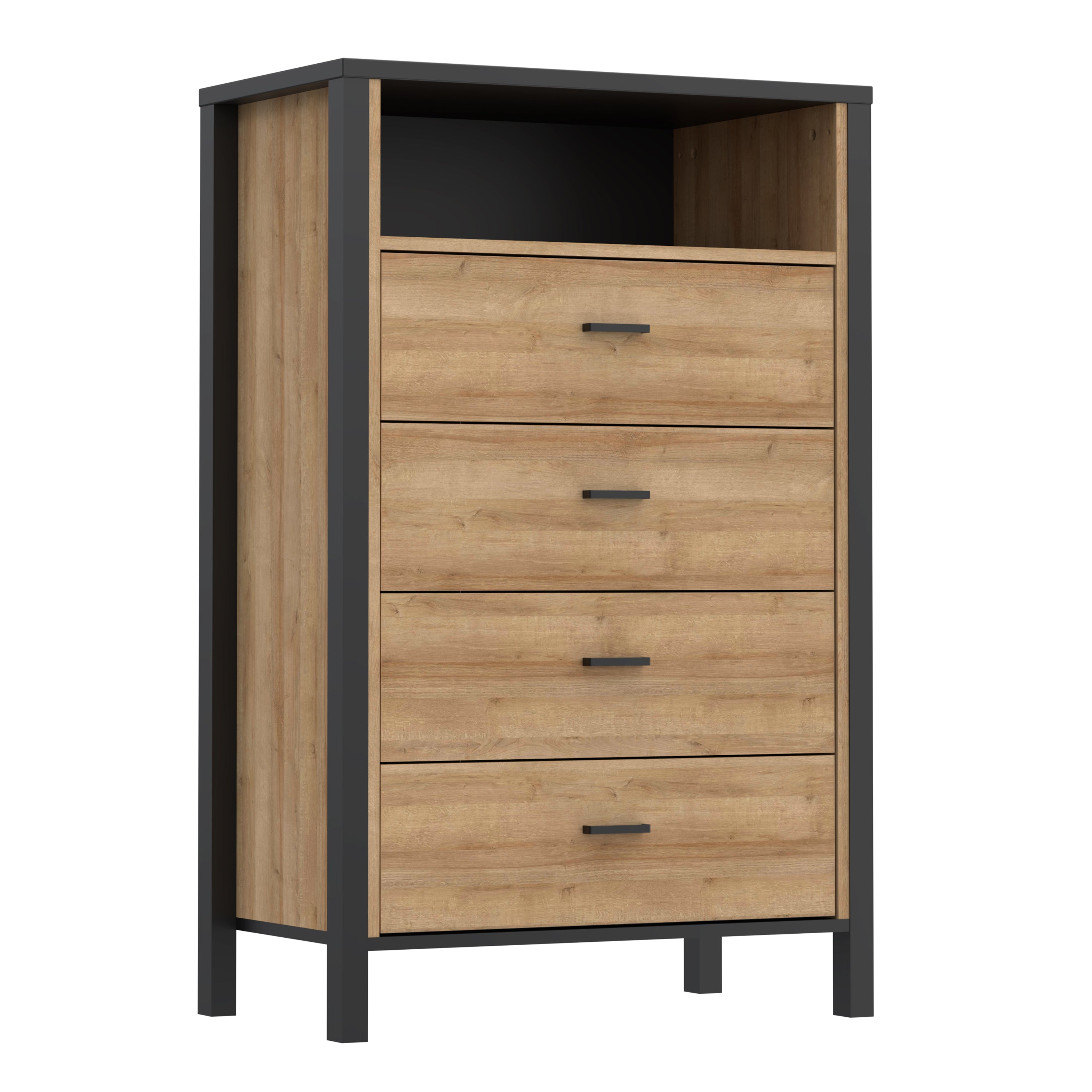 Hampton Chest of 4 Drawers in Matt Black/Riviera Oak