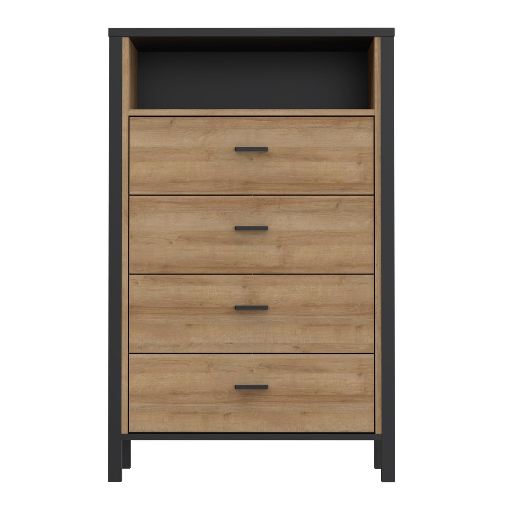 Hampton Chest of 4 Drawers in Matt Black/Riviera Oak