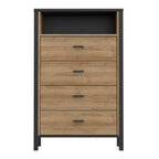 Hampton Chest of 4 Drawers in Matt Black/Riviera Oak