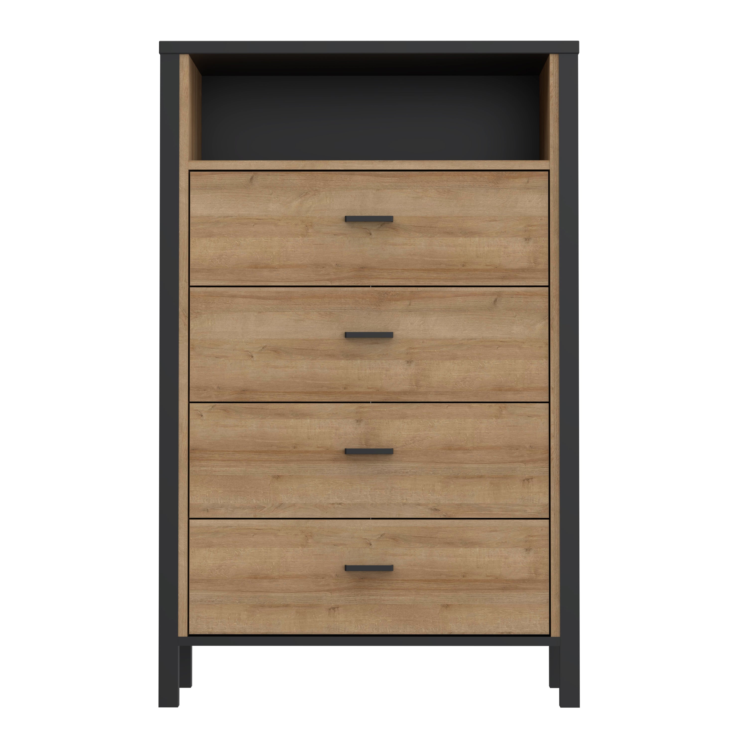 Hampton Chest of 4 Drawers in Matt Black/Riviera Oak