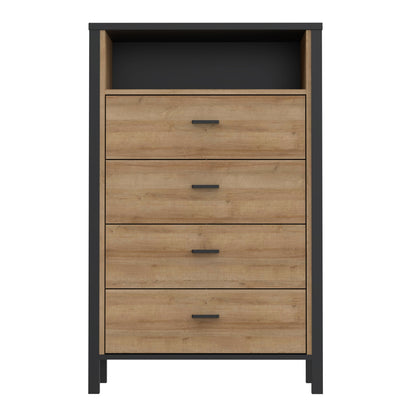 Hampton Chest of 4 Drawers in Matt Black/Riviera Oak