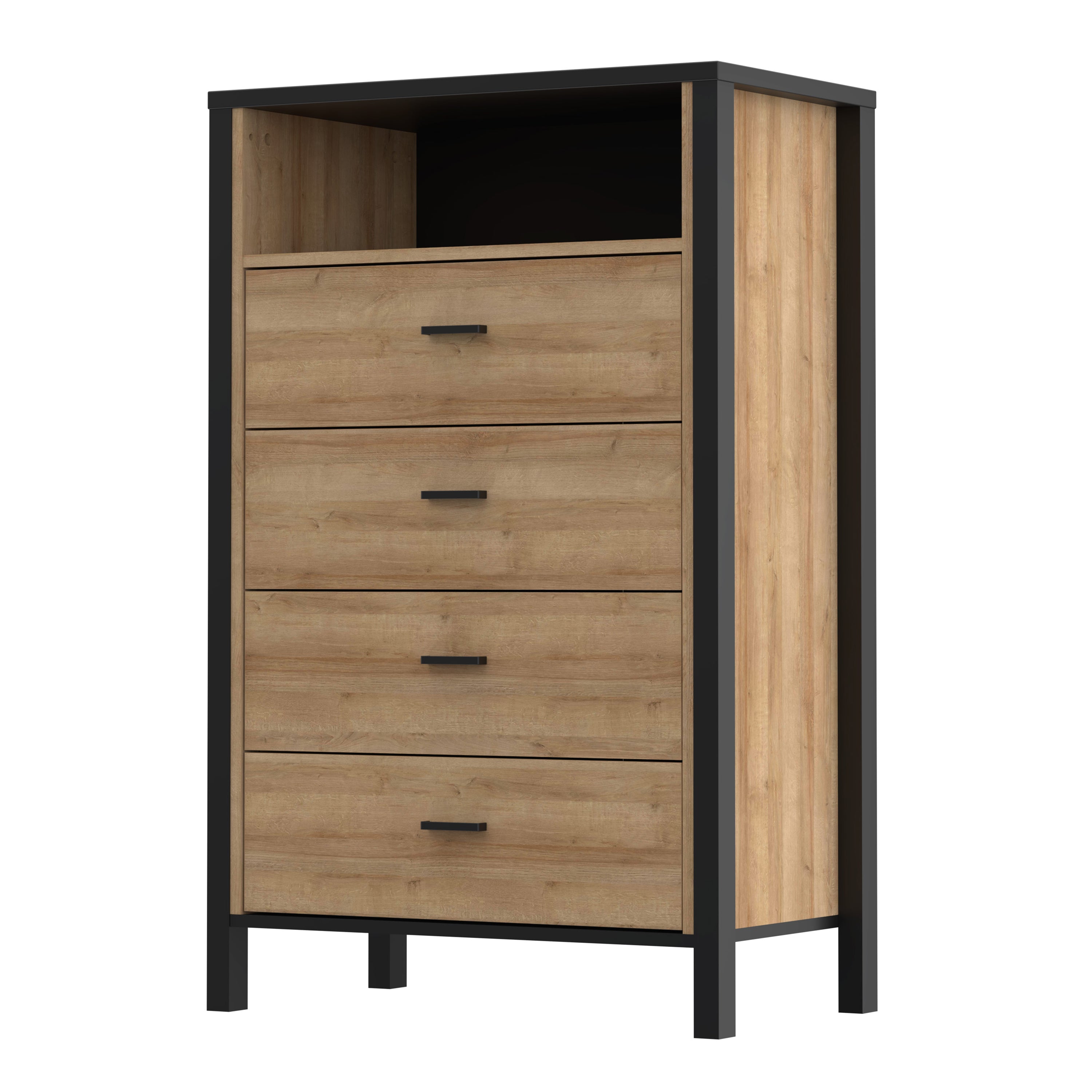 Hampton Chest of 4 Drawers in Matt Black/Riviera Oak