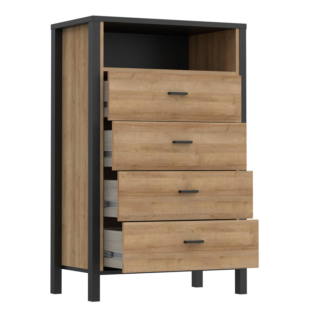 Hampton Chest of 4 Drawers in Matt Black/Riviera Oak