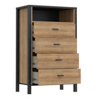 Hampton Chest of 4 Drawers in Matt Black/Riviera Oak