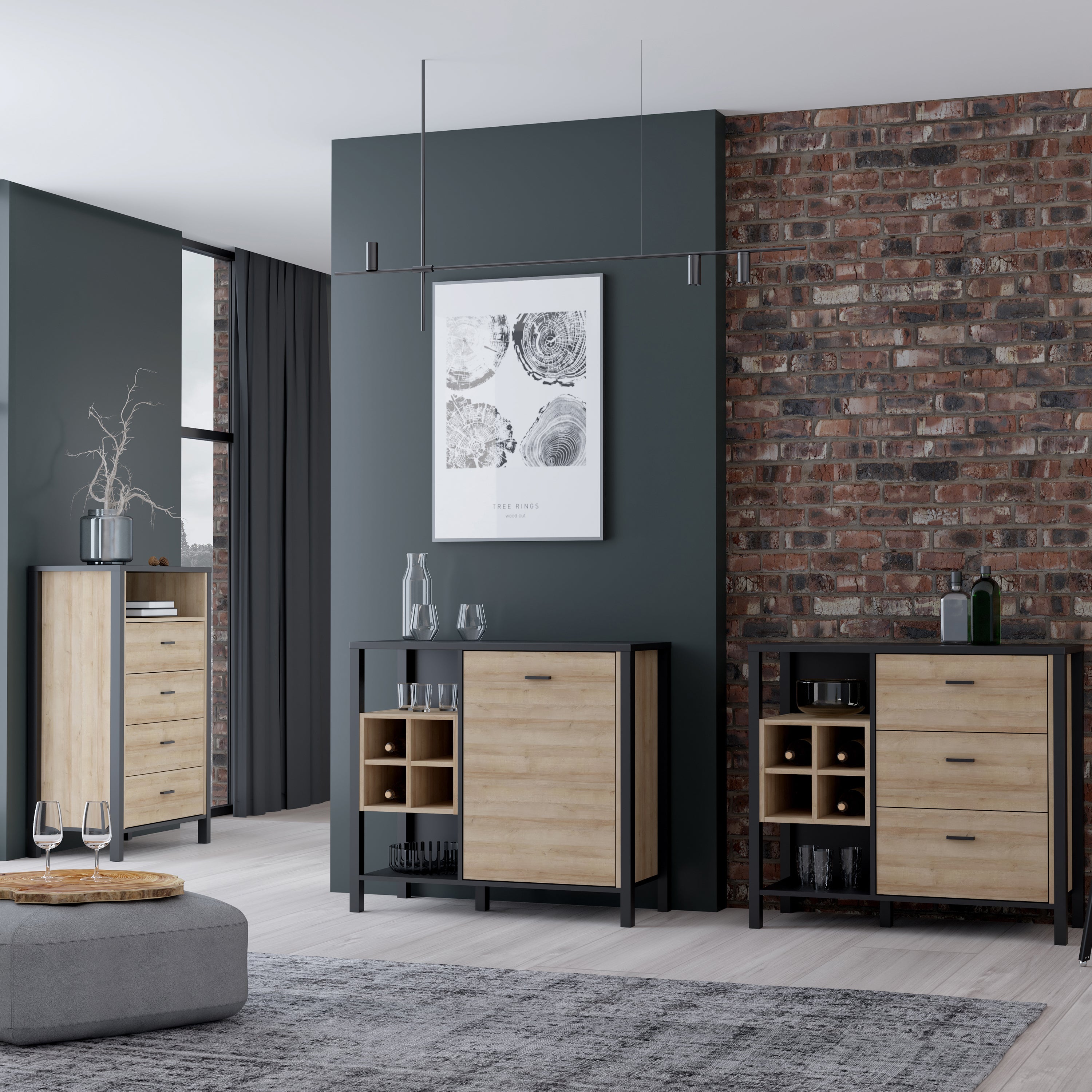Hampton Chest of 4 Drawers in Matt Black/Riviera Oak
